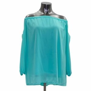 SAN + Joy Sky Blue Off-The-Shoulder Long Sleeve Tiered Layered Blouse